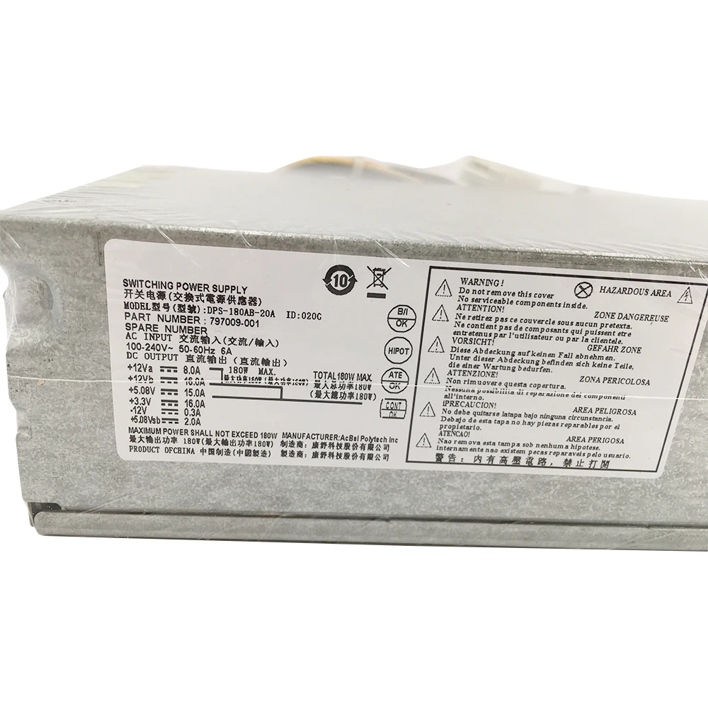 Блок питания для HP DL380e Gen8 SFF 180 Вт 848050-003 797009-001 DPS-180AB-20A DPS-220AB-6A D10-220P PCA322 полностью