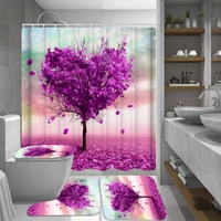 3d violet love shape tree print valentines day bathroom shower curtain non slip rug set pedestal rug lid toilet cover bath mat