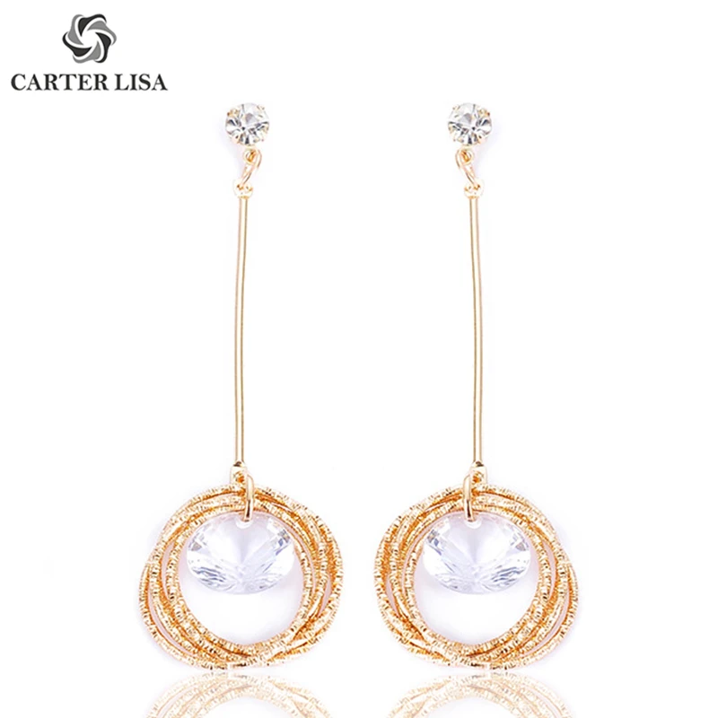 CARTER LISA золотой круг прозрачный кристалл кулон массивные серьги-капли для женщин
