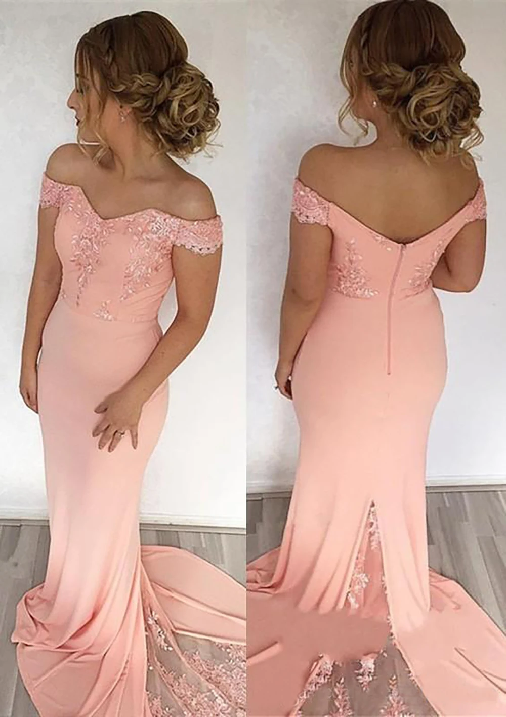

Mermaid elastic satin sweetheart off-the-shoulder prom evening dress sleeveless evening dress applique dress, plus size