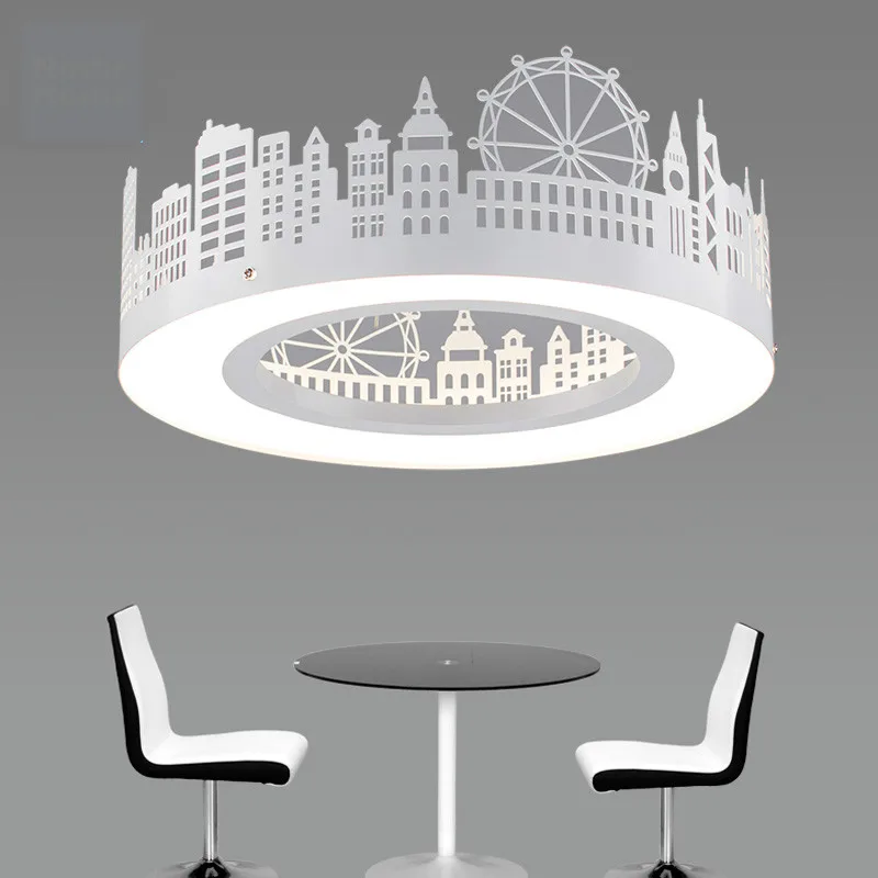 Современные светодиодные подвесные светильники железо акрил городская модель