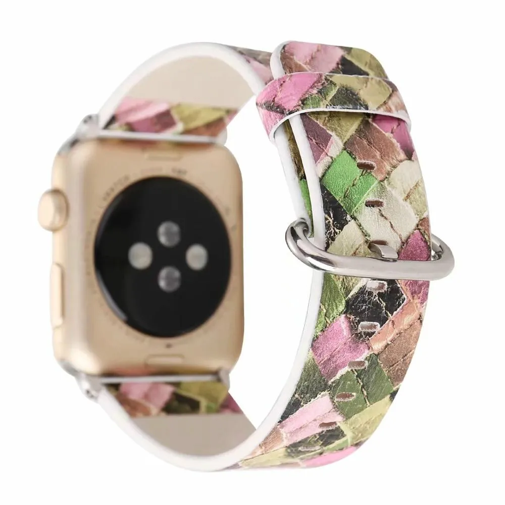 Шорты с узором Летние штаны Кожаный ремешок для наручных часов Apple Watch версии 5 4 3