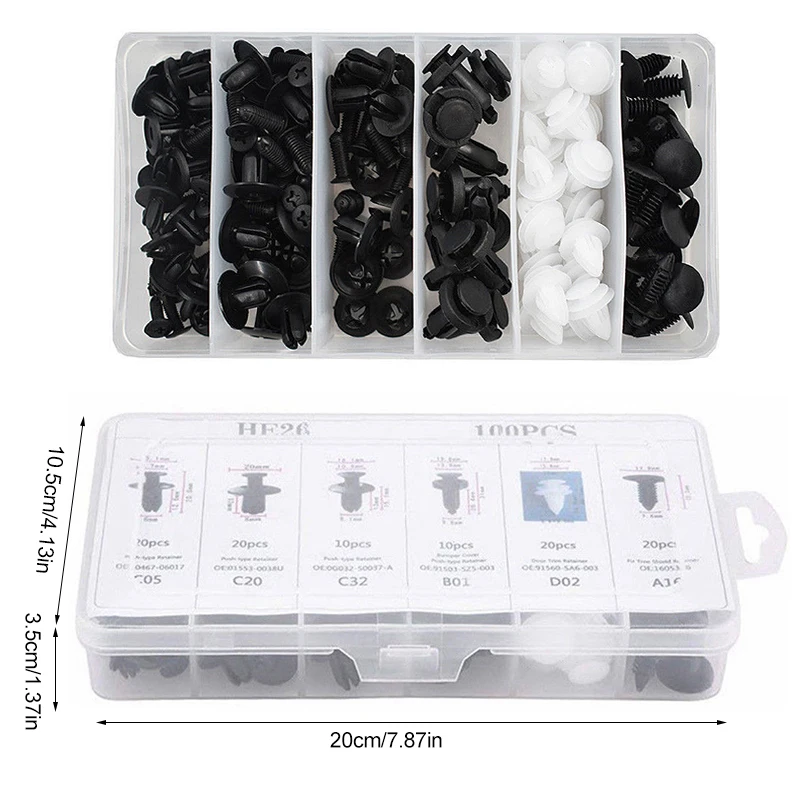 

100pcs 6 Size Auto Fastener Clip Mixed Car Body Push Retainer Pin Rivet Bumper Door Trim Panel Retainer Fastener Kit