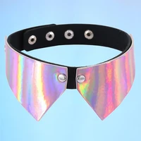 new personality fashion brand vintage women bow tie false collar necklace laser leather collar chain short collarbone chain