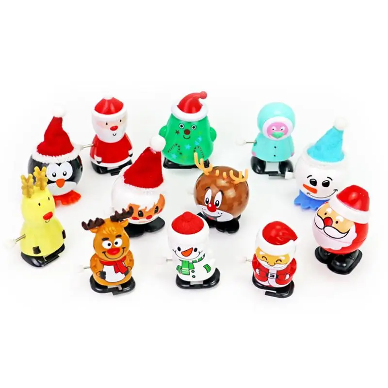 

1 Set 12Pcs Santa Claus Snowman Fawn Wind-up Toys Christmas Toys (Red Green)