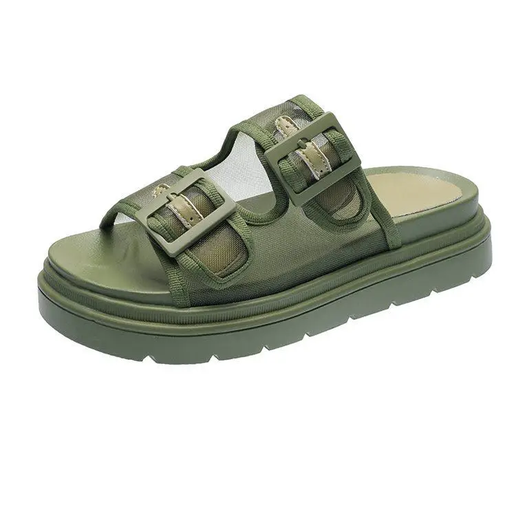 

Sandals and slippers female summer 2021 new muffin thick bottom beach shoes net infrared wear fashion increase slippers female t