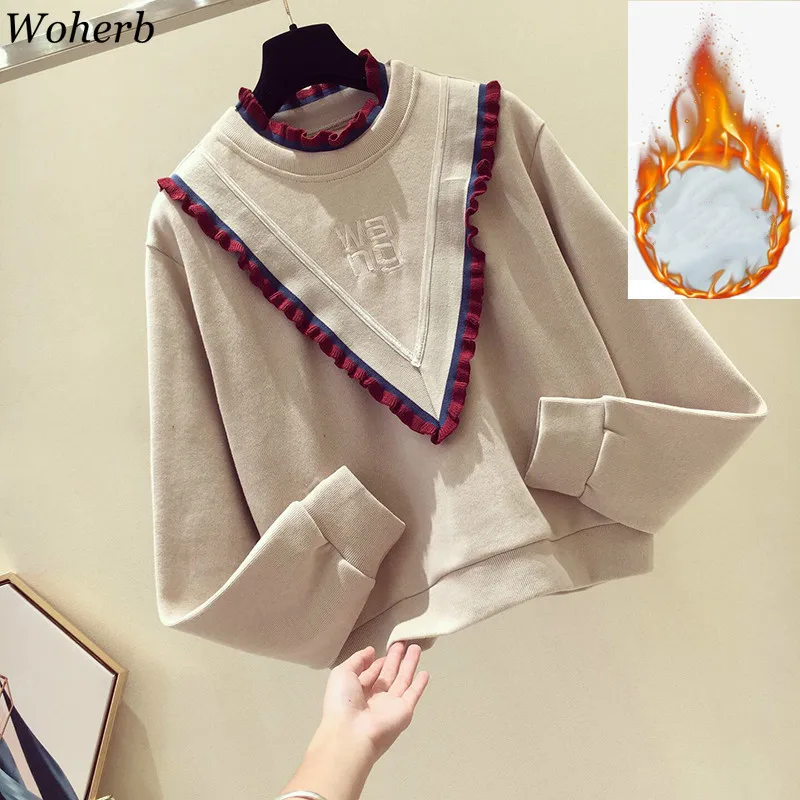 Woherb винтажная модная толстовка с круглым вырезом и длинным рукавом, повседневные свободные толстовки в стиле пэчворк, осенне-зимняя женская одежда, Корейская Новинка 91182