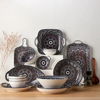 creative minimalist european glazed colored ceramic dishes tableware home plate soup bowl set