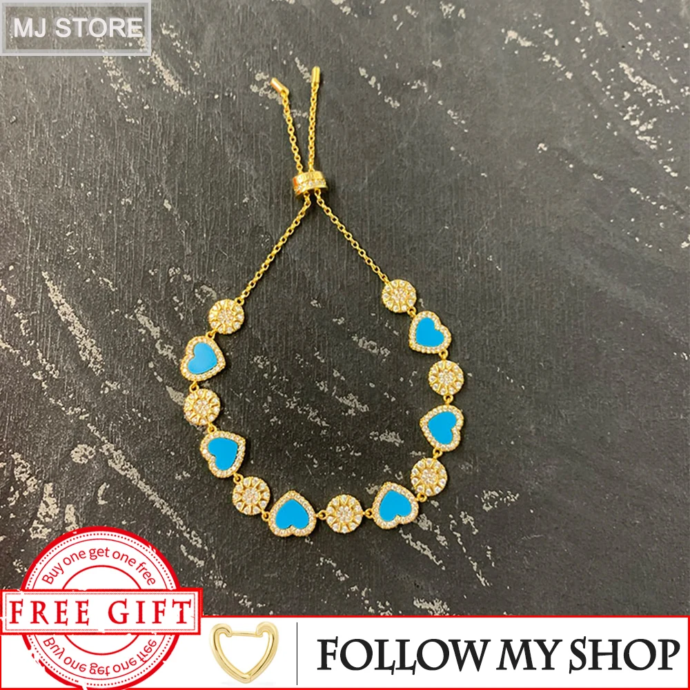 

June Summer The New Bracelet Necklace Earrings 925 Silver Blue Heart-shaped Pendant Luxury Brand Monaco Jewelry For Women Gift