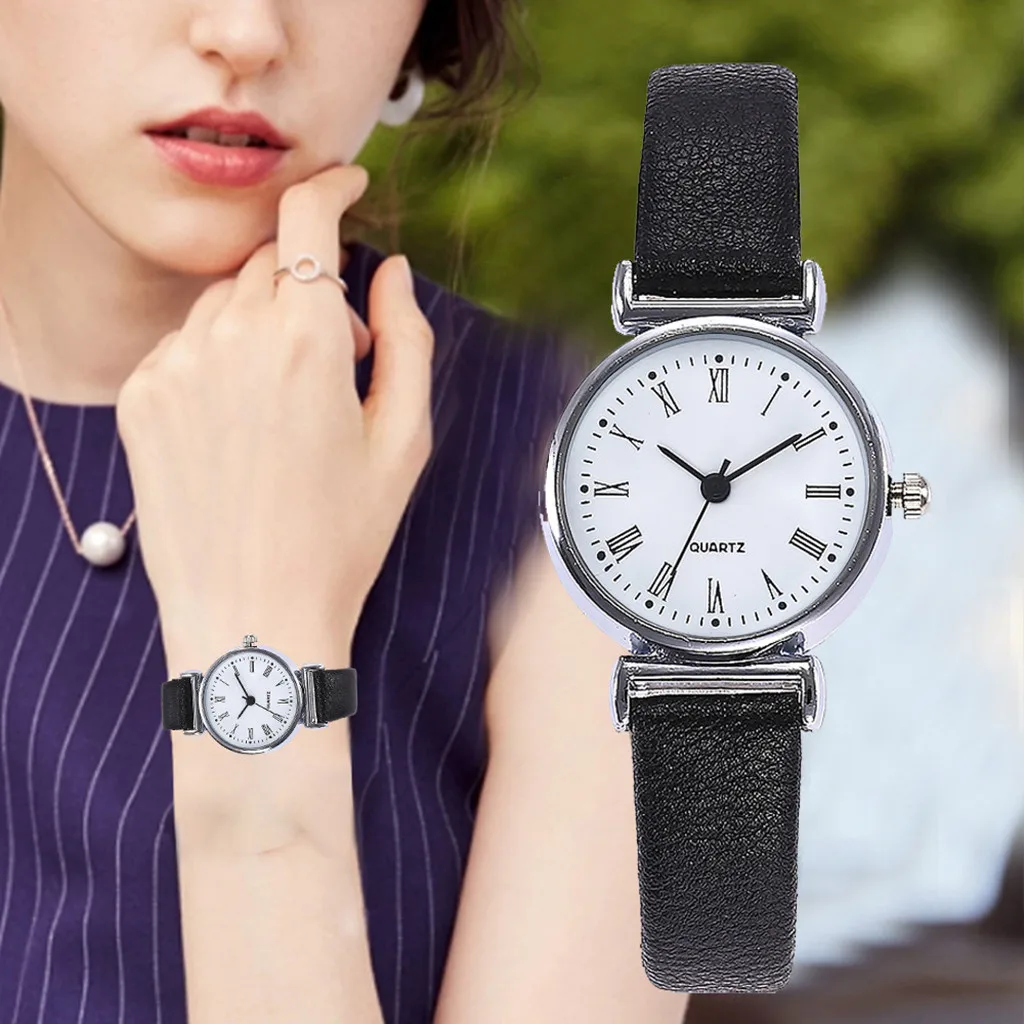 

Женские часы, модные маленькие кварцевые часы с арабскими цифрами и кожаным ремешком, мужские часы