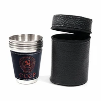 4pcs 170ml outdoor travel cups set camping tableware stainless steel cup with pu leather portable coffee wine beer whisky cup