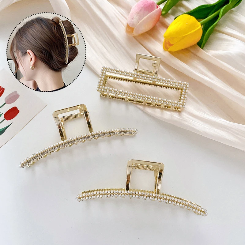 

Женская Металлическая Заколка-краб для волос с жемчугом