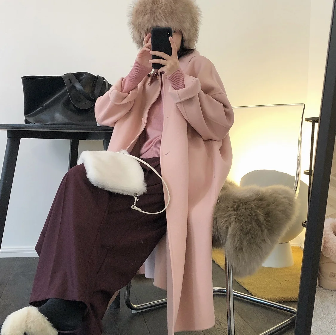 

Женское двухстороннее твидовое пальто с лацканами, Длинное свободное шерстяное утепленное пальто в Корейском стиле для зимы