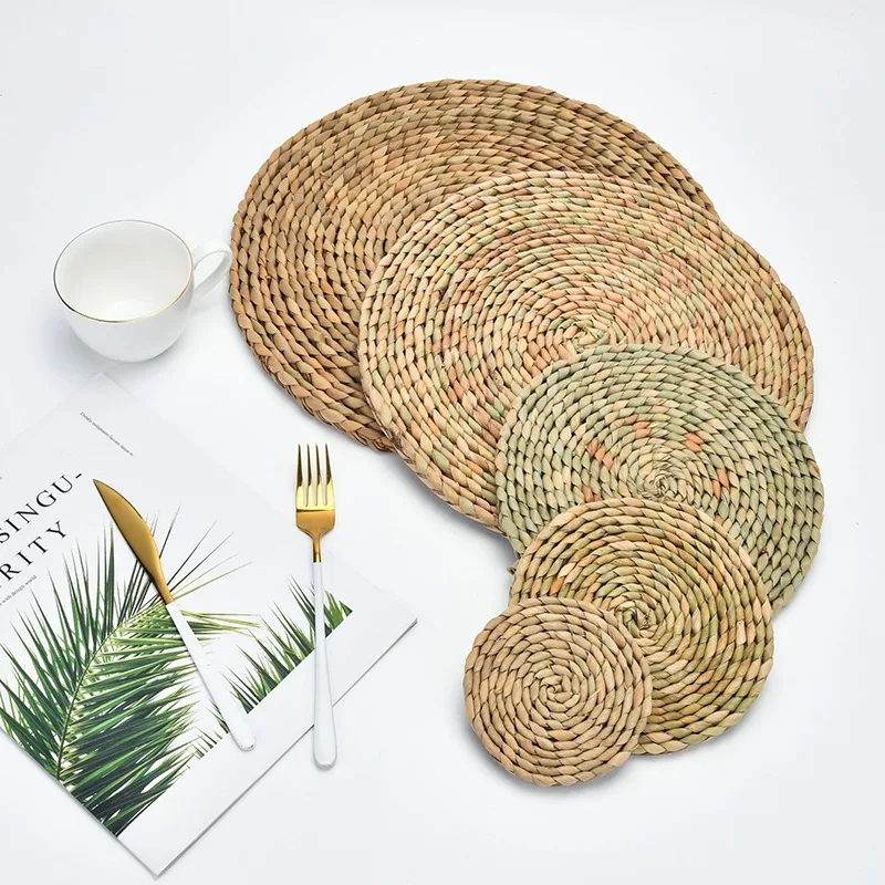 Натуральная водная Тыква 35 см плетеная подстилка Круглый тканый коврик из