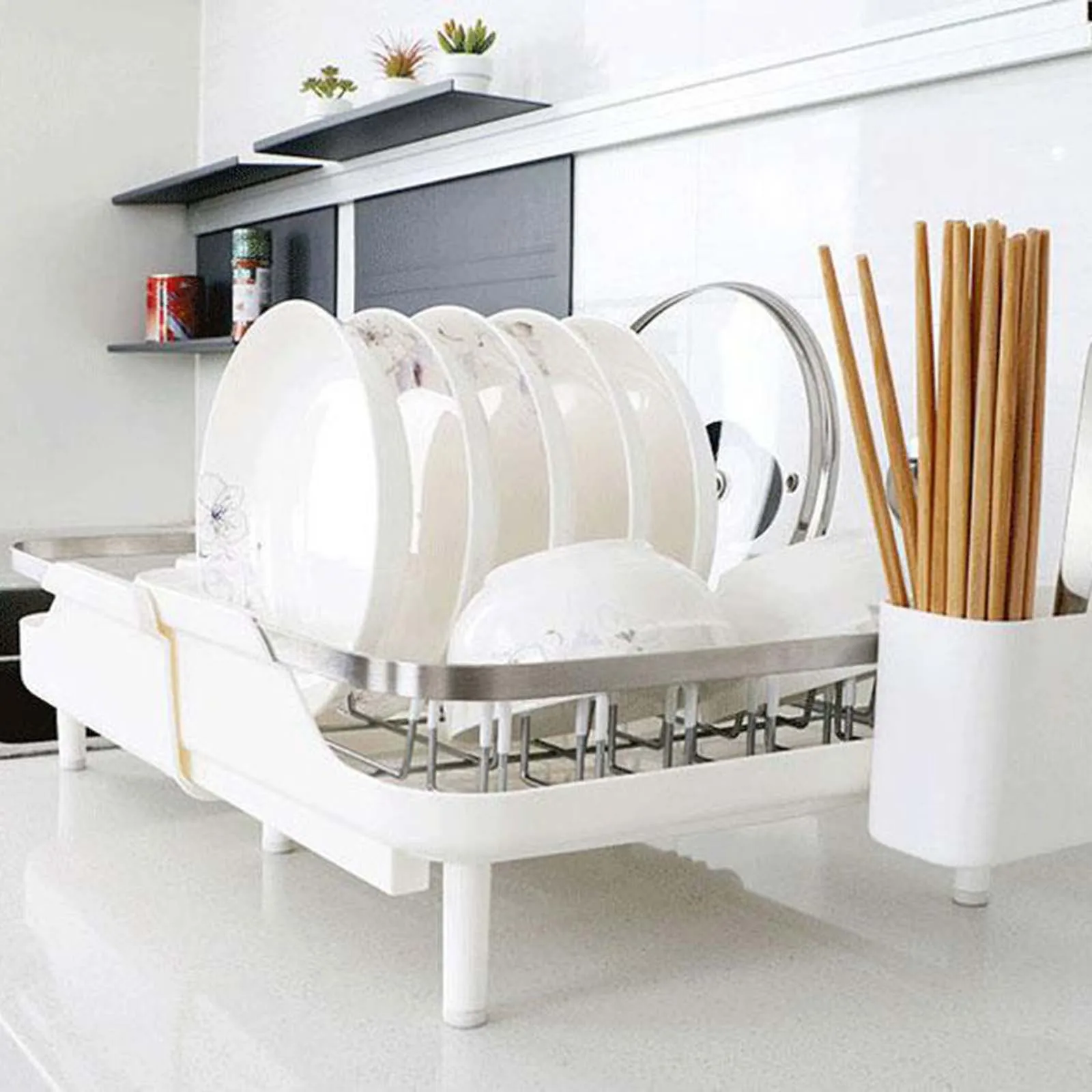 

Kitchen Stainless Steel Drain Rack Retractable Kitchen Dishes Holder Plastic Drain Rack HUG-Deals