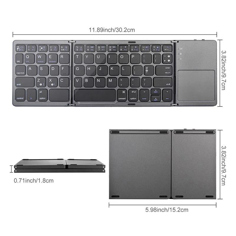 

Ingelon Portable Twice Folding Bluetooth Keyboard BT Wireless Foldable Touchpad Foldable Smartphone Mini Windows Keypad For IOS