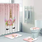 Модная розовая Золотая занавеска для душа с блеском в виде единорога, набор занавесок для ванной комнаты, цветочный единорог, коврик для ванной, ковры, ковер для девушек, домашний декор