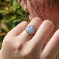 fashion womens creative water drop crystal with full womens zircon ring silver color gorgeous pear ring size 6 10