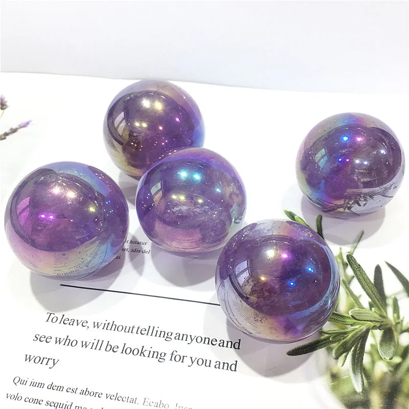 

Natural colorful aura amethyst sphere crystal balls folk crafts healing stone for home decoration