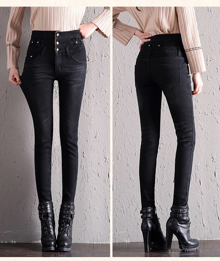 Зимние женские джинсы с высокой талией, джинсы для мам, флисовые плотные теплые джинсы для женщин, плюс размер, обтягивающие джинсы для женщин