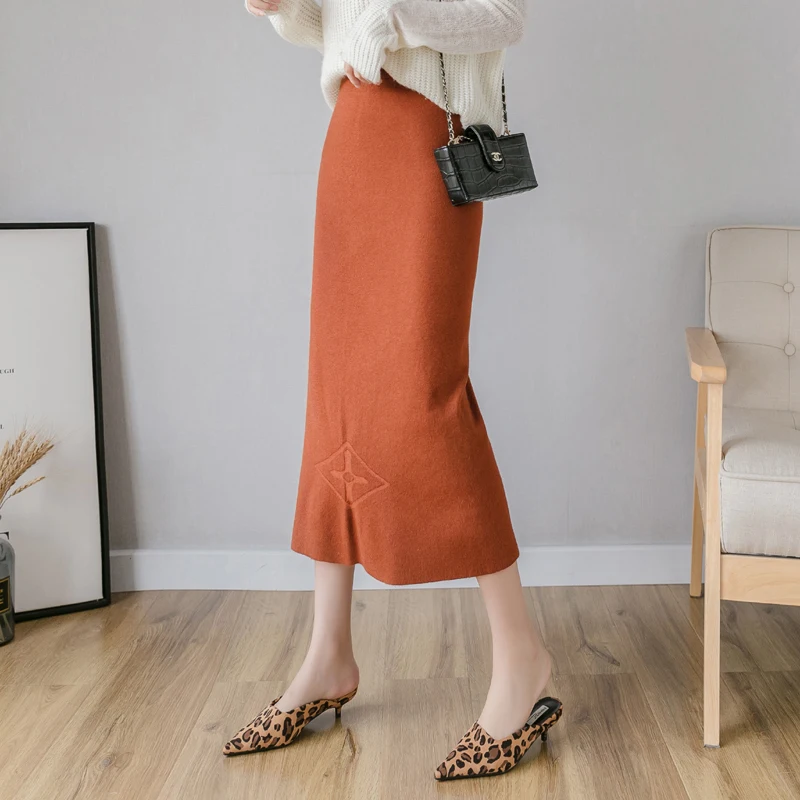 Женская трикотажная юбка 2019 осенняя и зимняя новая карандаш с высокой талией