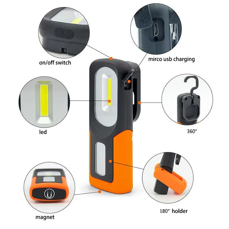 Светодиодный рабочий светильник COB ручной фонарь флэш USB Перезаряжаемый