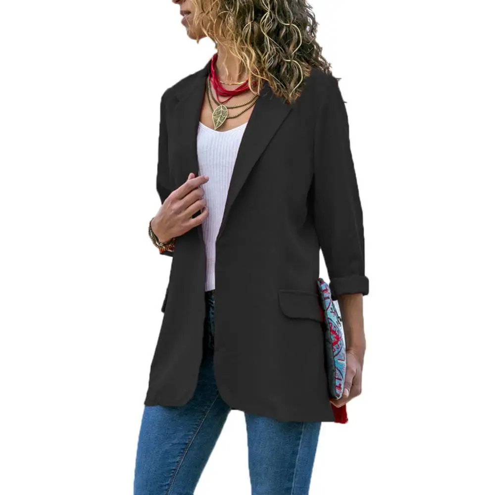 

New Fashion Women Blazers Elegant Solid Color Lapel Long Sleeve Casual Slims Fit Dress Blazer Coat Plus Size Suit Jacket
