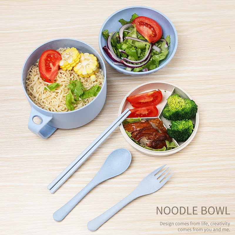 

Wheat Straw Instant Noodle Bowl with Lid Lunch Box Student Bowl with Lid Large Household Japanese-style Tableware Soup Bowl Rice