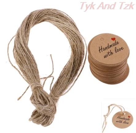 

100pcs Handmade with Love Labels Hang Tags Blank Kraft Paper String Tag Labels Party Favors Gift