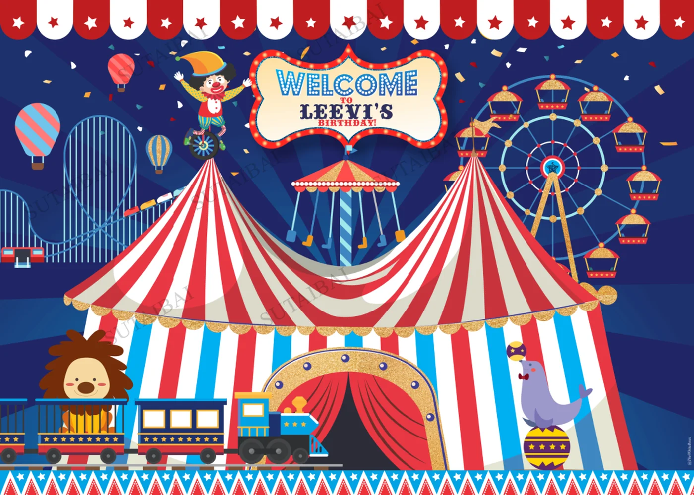 

Circus Blue Logo Children Fireworks Birthday Professional Photography Background Photo Shoot Baby Photo Backdrop Studio