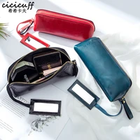 portable leather cosmetic bag women fashion party makeup bag with mirror small organizer travel make up pen lipstick brush pouch