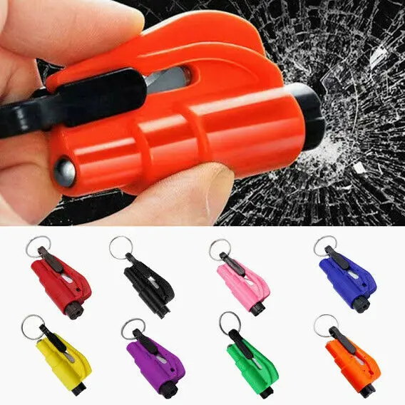 

Car Safety Emergency Hammer Spring Type Escape Hammer Window Breaker Punch Seat Belt Cutter Hammer Key Chain Auto Accessories
