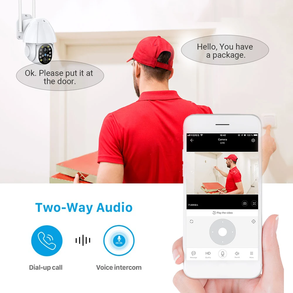 HD 1080P PTZ Wifi Camera Dual-Lens Auto Tracking 4X Digital Zoom Waterproof Outdoor Two-Way Audio Motion Detection YCC365 |