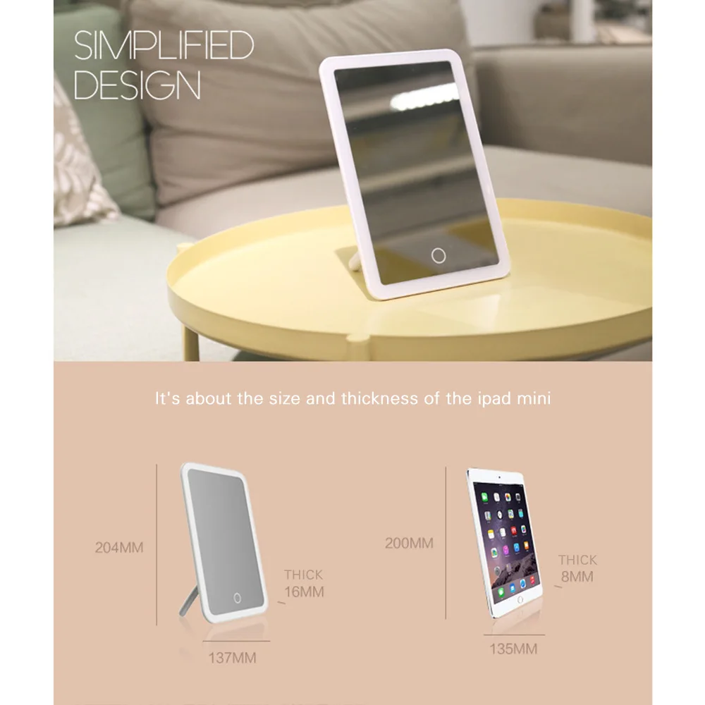 Зеркало для макияжа светодиодный сенсорный экран Настольный макияж портативный