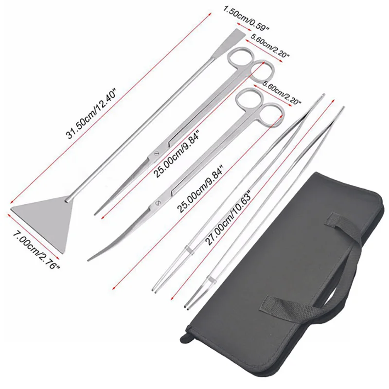 

5 Pcs / Set Aquarium Aquatic Kit Scissors Clip Flat Sander Aquarium Cleaning Kit Set Tweezer Saiko Aquarium Accessories
