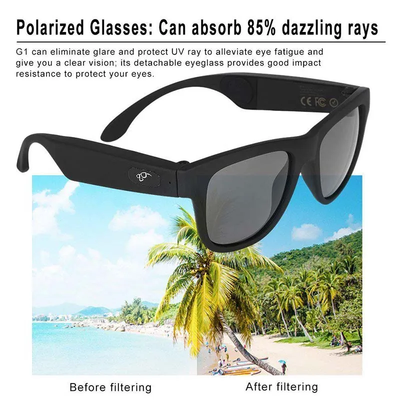 저렴한 스마트 골전도 블루투스 5.0 선글라스, 귀 개방형 헤드셋 편광 안경 무선 안경 방수