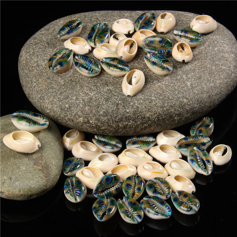 

10-30pcs/lot Bulk Shells Beach Natural Seashells Peacock Pattern Cute Oval Shape Spacer Beads For Bracelet Anklet Necklace DIY