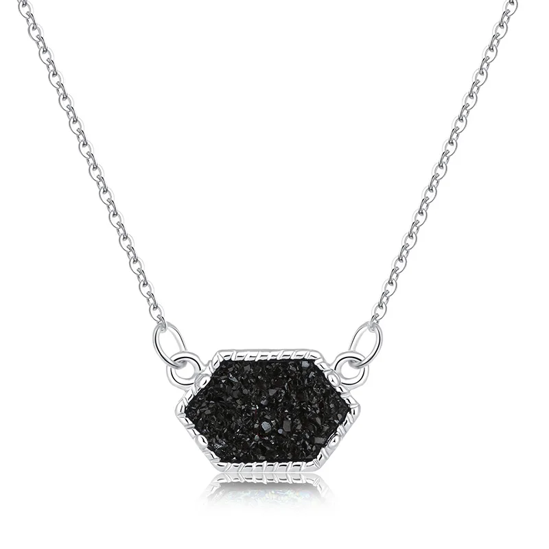 14 цветов, ожерелье Druzy Drusy, модное овальное ожерелье из искусственного камня, Позолоченное серебряное Брендовое ювелирное изделие для женщин и девушек - Окраска металла: S Black
