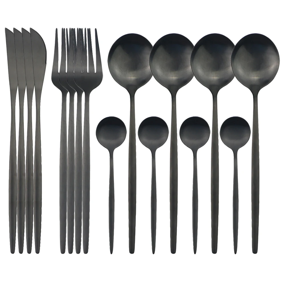

16 шт./компл. черный набор столовых приборов из нержавеющей стали, набор столовых приборов, ножи, вилки, кофейные ложки, столовая посуда, для в...