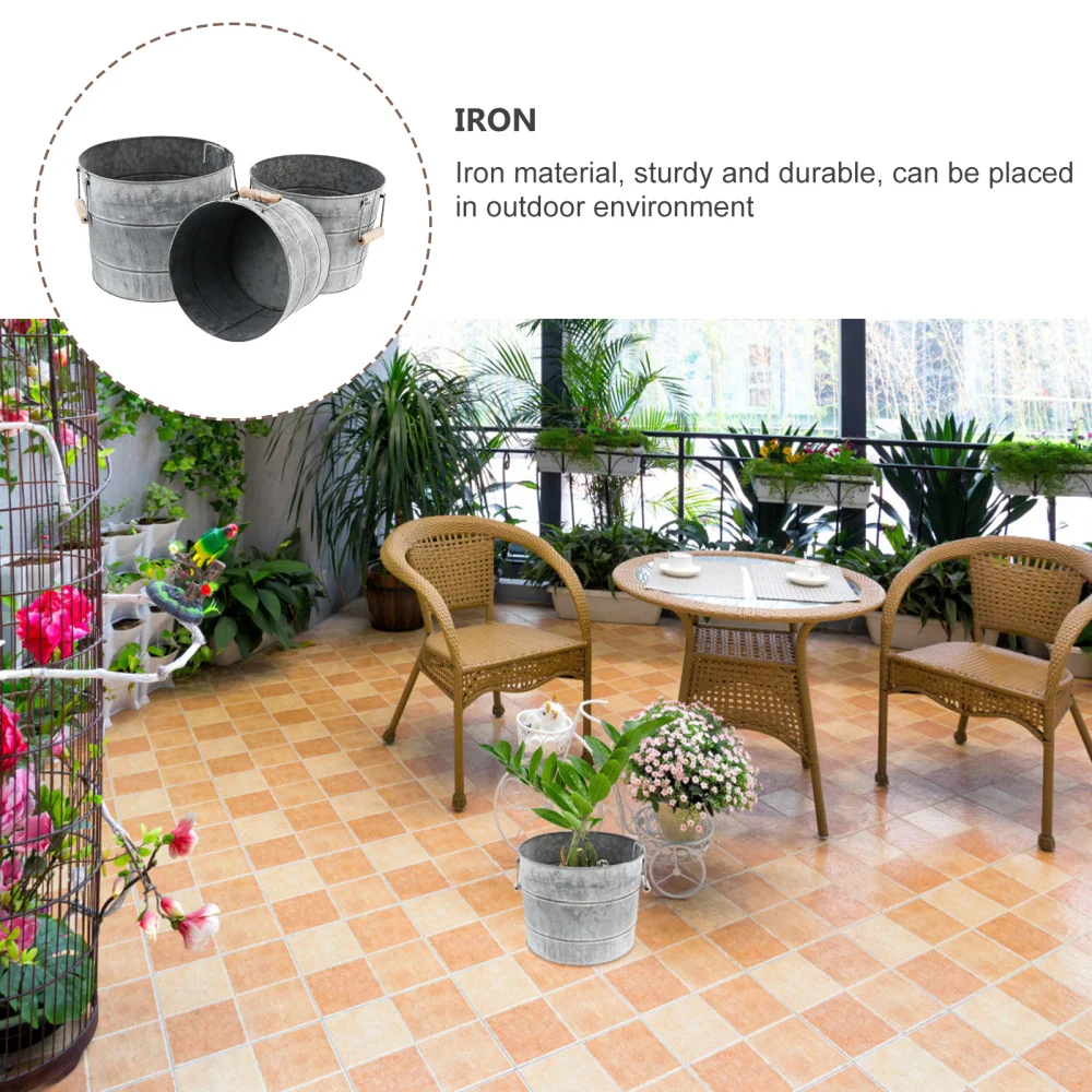 

3Pcs Metal Iron Flower Pots Balcony Garden Patio Planter Vintage Plant Pots