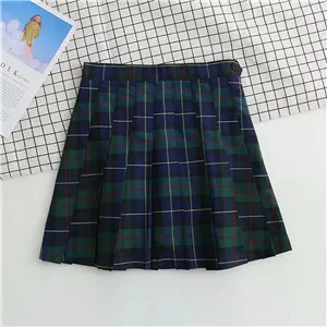 P23 navy S001 Streetwear High Waist Tartan Green Mini Skirt Punk Women A-line Skirt harajuku plaid skirts womens Casual Slim Short Skirt - Цвет: P23 navy S001