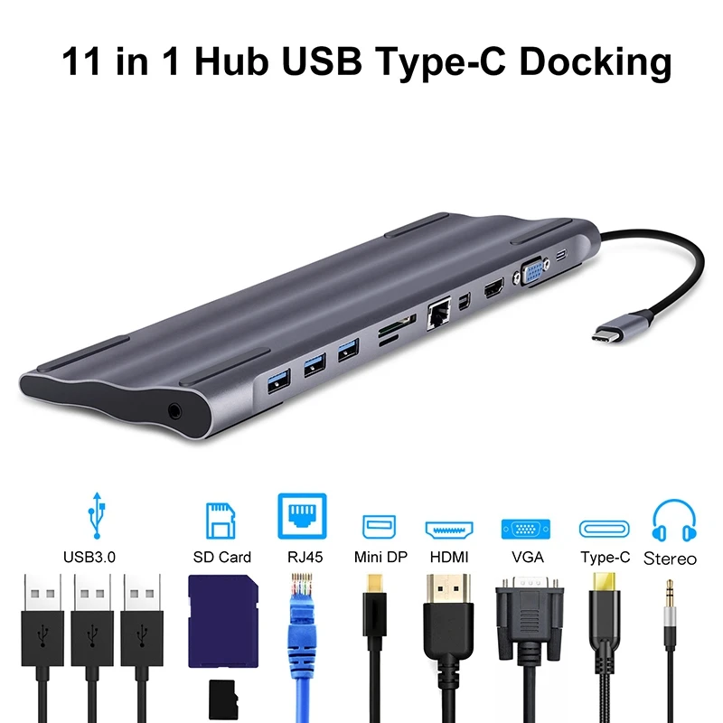 Usb-C док-станция Thunderbolt 3 адаптер 11 в 1 Type C концентратор с Hdmi Rj45 Vga Usb3.0 все одном для
