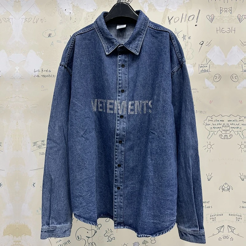 

Блестящие синие куртки в стиле хип-хоп для мужчин и женщин 1:1 Высококачественная толстовка с капюшоном и логотипом Стразы оверсайз VTM пальто...