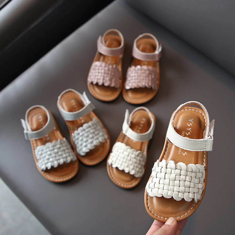 

Little Girls Kids Plaid Sandal Bohemian Beach Summer Toddlers Slides Sandals Princess Solid Casual Dress Shoes White for Wedding