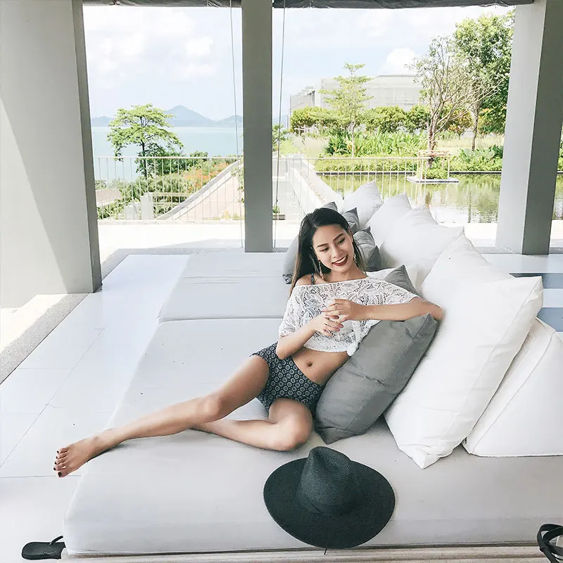 

Two-Piece Swimsuits Womens Four-Piece Set Small Bust Underwire Push-up Ethnic-Style Printed Cover-Up Skirt Spa Resort Swimming