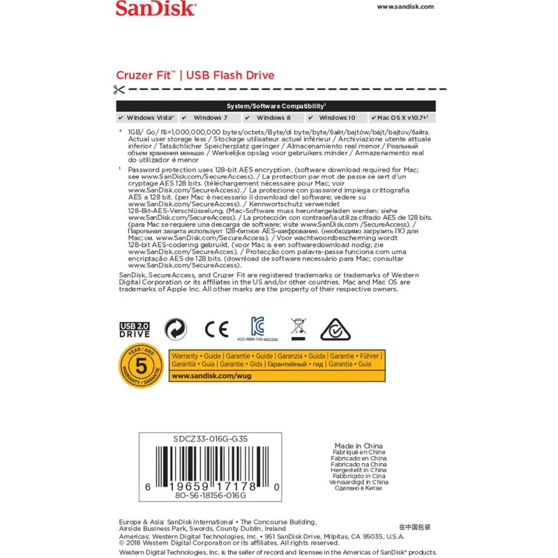 Флешка USB SANDISK Cruzer Fit 16Гб USB2.0 черный (sdcz33-016g-g35) | Компьютеры и офис