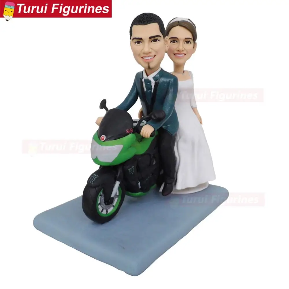 Мотоцикл Свадебный силуэт мотоцикл пара жених торт топперы поплавок|Статуи и