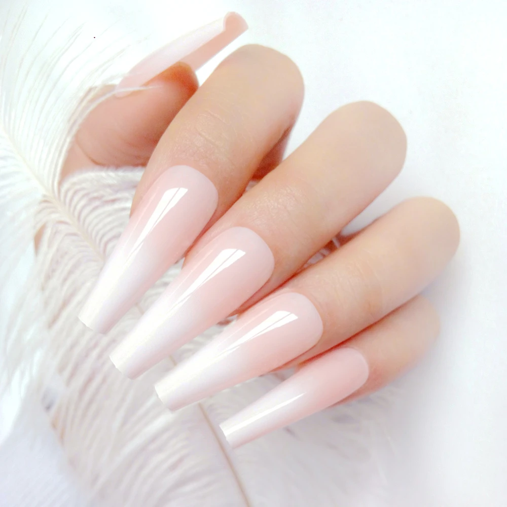 

24Pcs Gradient Natural French False Nail For Design Long Ballerina Artificial Fake Nails DIY Full Cover Finger Tip Manicure Tool