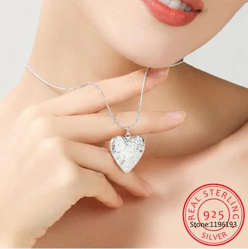 

925 Sterling Silver 18 Inch Fine Heart Photo Frame Pendant Necklace For Woman Fashion Statement Necklace Jewelry Gift