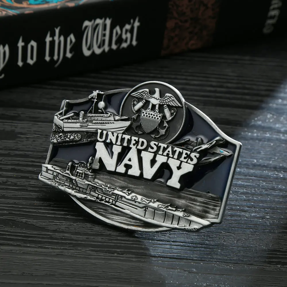 Ковбойский ремень в стиле вестерн Пряжка ВВС цинковый сплав синяя капля масло